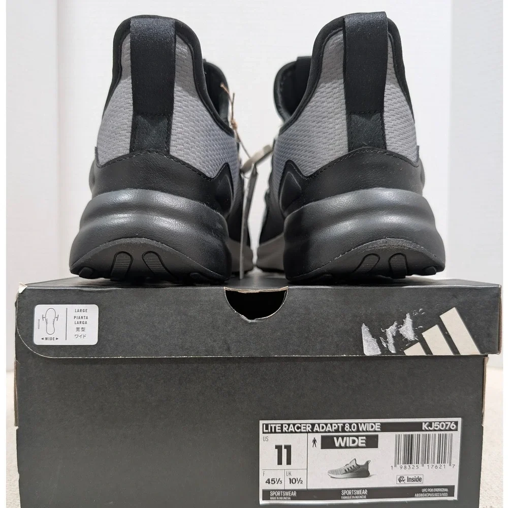 Adidas Lite Racer Adapt 8.0 Wide Mens Shoes Grey Black KJ5076 Size 11 NIB